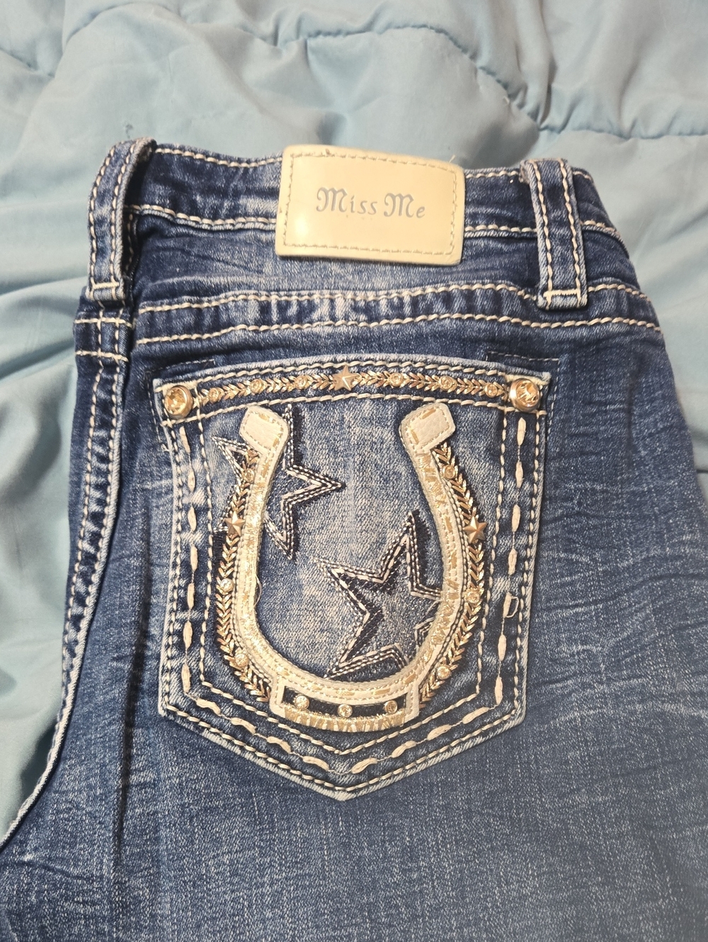 Miss Me Women's Dark Blue Jeans with Gold Embellished Pocket